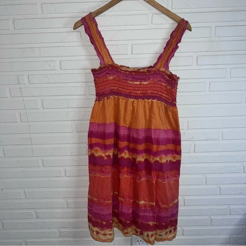 Max Studio Pink and Orange Smocked Tie Dye Mini Dress, Women’s Size Medium